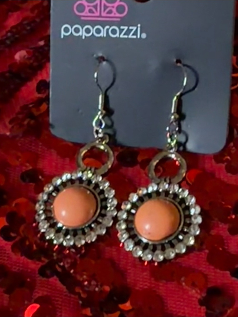 Paparazzi Coral Circle Drop Earrings with Clear Halo